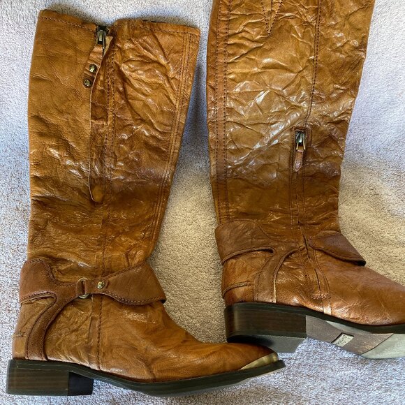 Sam Edelman Presley Tan Leather Knee High Boots Size 8M Riding Style - Picture 2 of 10